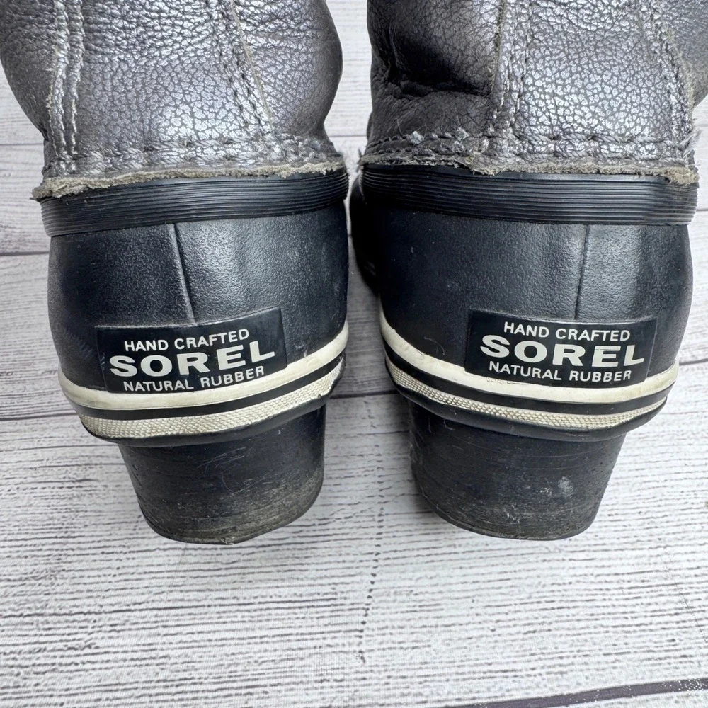 Sorel Slimpack II Lace Waterproof Duck Boots Metallic Silver Black size‎ 7.5